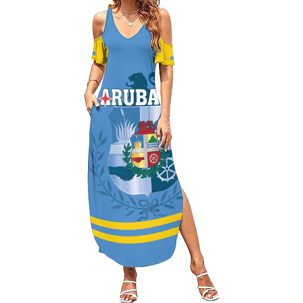 Custom Aruba Coat Of Arms Summer Maxi Dress With Flag Style - Wonder Print Shop