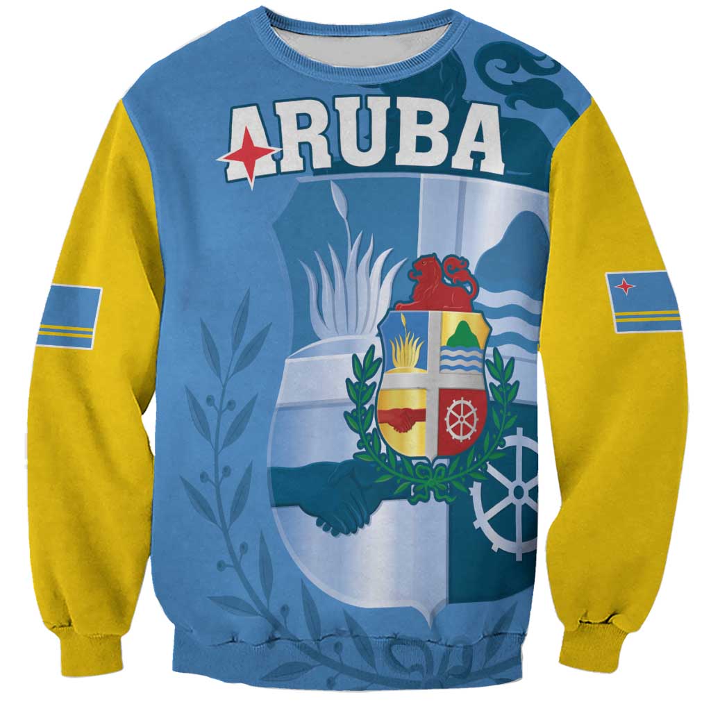 Custom Aruba Coat Of Arms Sweatshirt With Flag Style - Wonder Print Shop