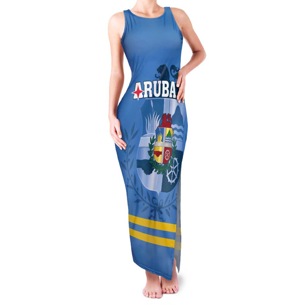 Custom Aruba Coat Of Arms Tank Maxi Dress With Flag Style - Wonder Print Shop