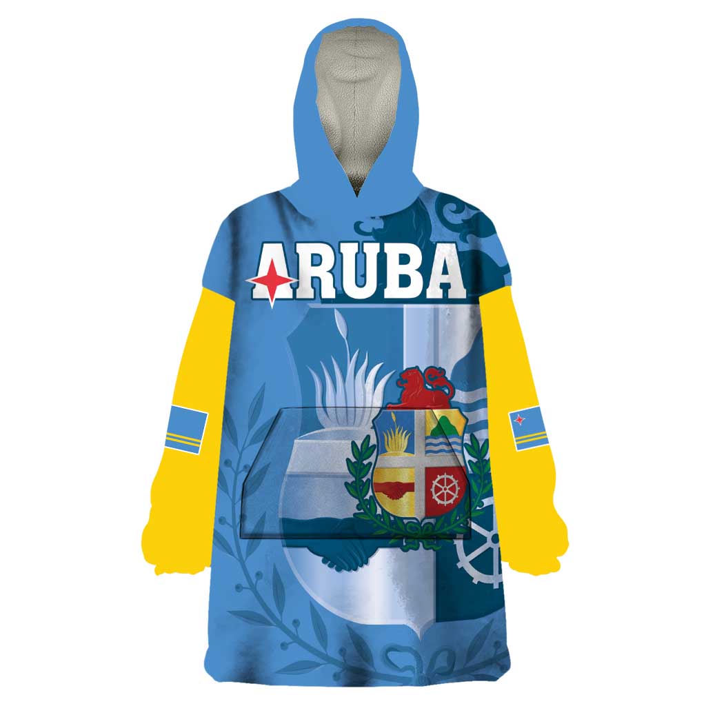Custom Aruba Coat Of Arms Wearable Blanket Hoodie With Flag Style - Wonder Print Shop