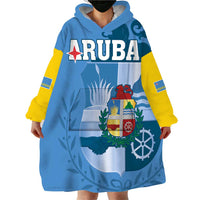 Custom Aruba Coat Of Arms Wearable Blanket Hoodie With Flag Style - Wonder Print Shop