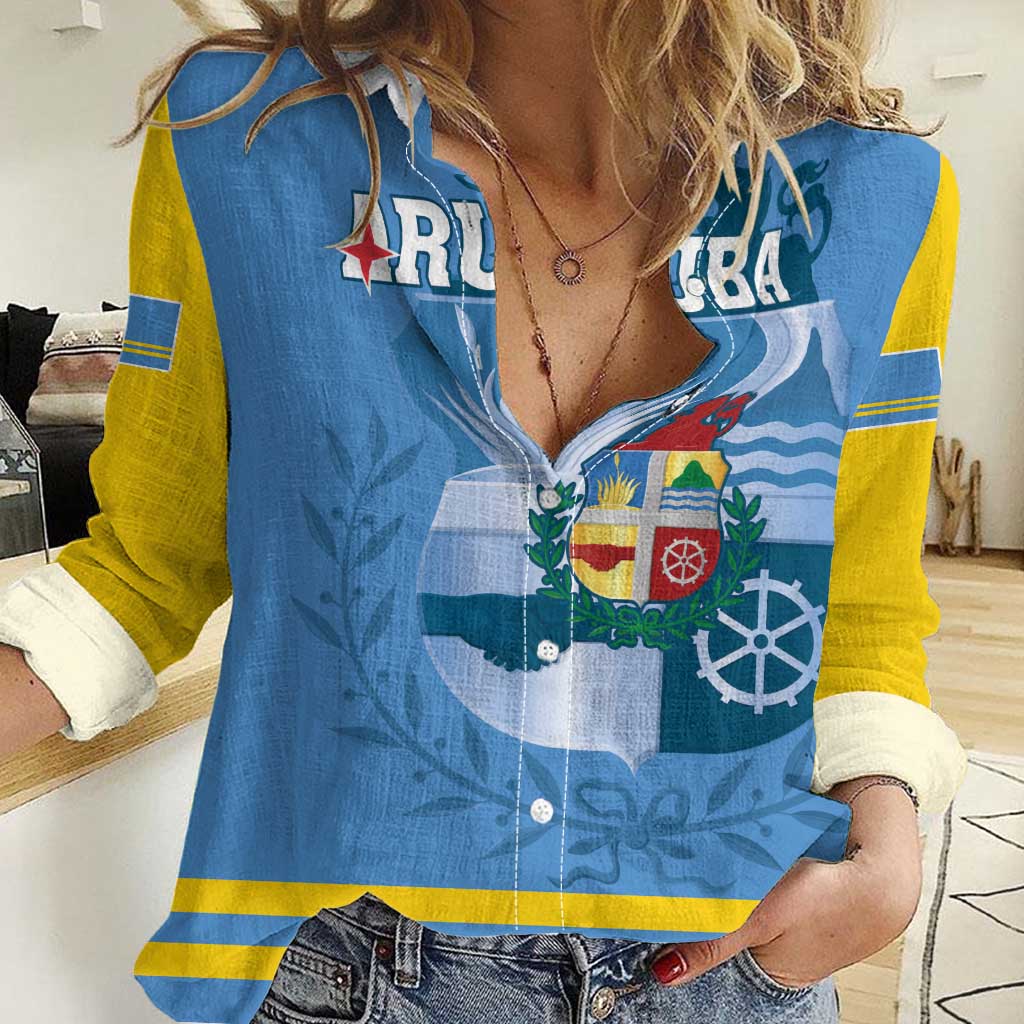 Custom Aruba Coat Of Arms Women Casual Shirt With Flag Style - Wonder Print Shop