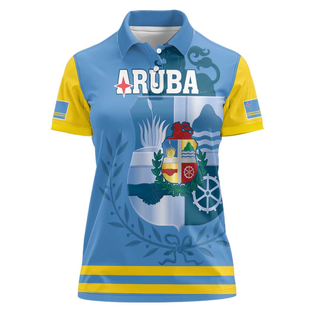 Custom Aruba Coat Of Arms Women Polo Shirt With Flag Style - Wonder Print Shop