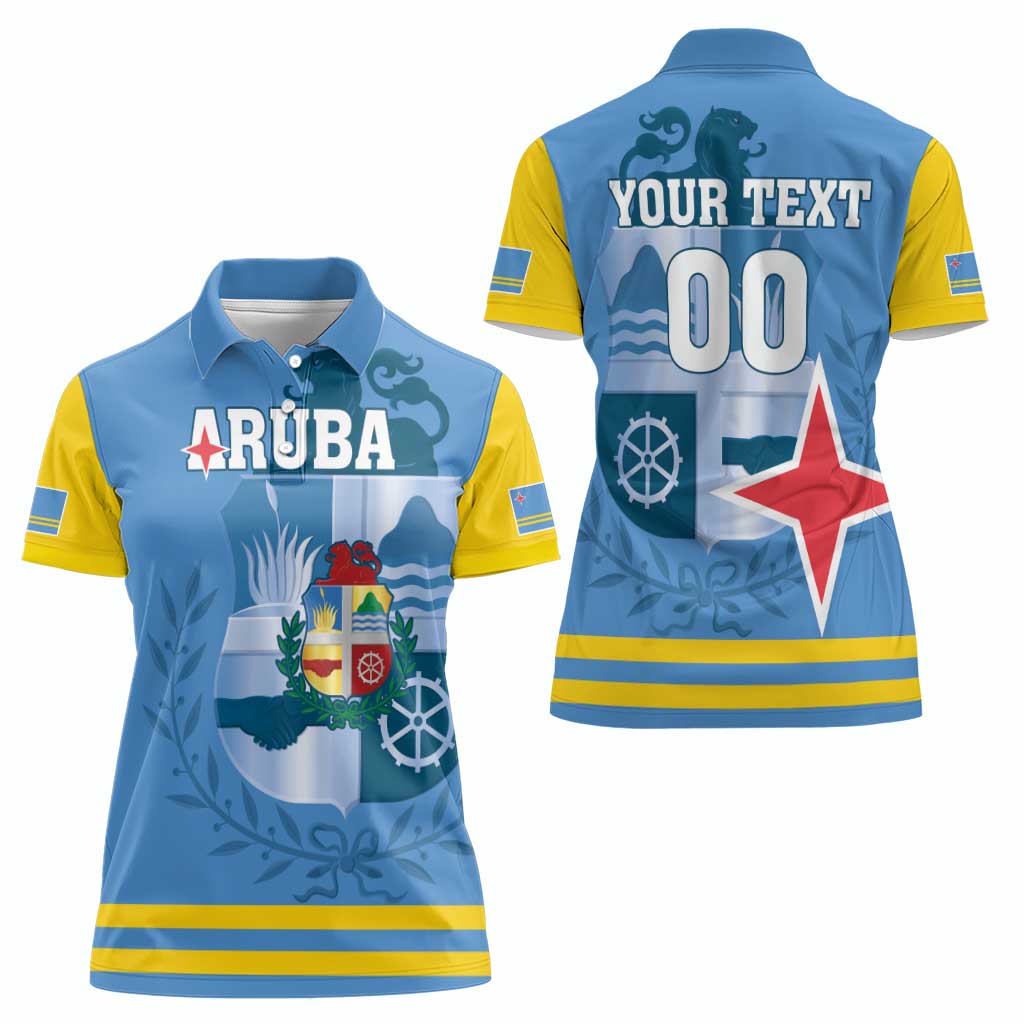 Custom Aruba Coat Of Arms Women Polo Shirt With Flag Style - Wonder Print Shop