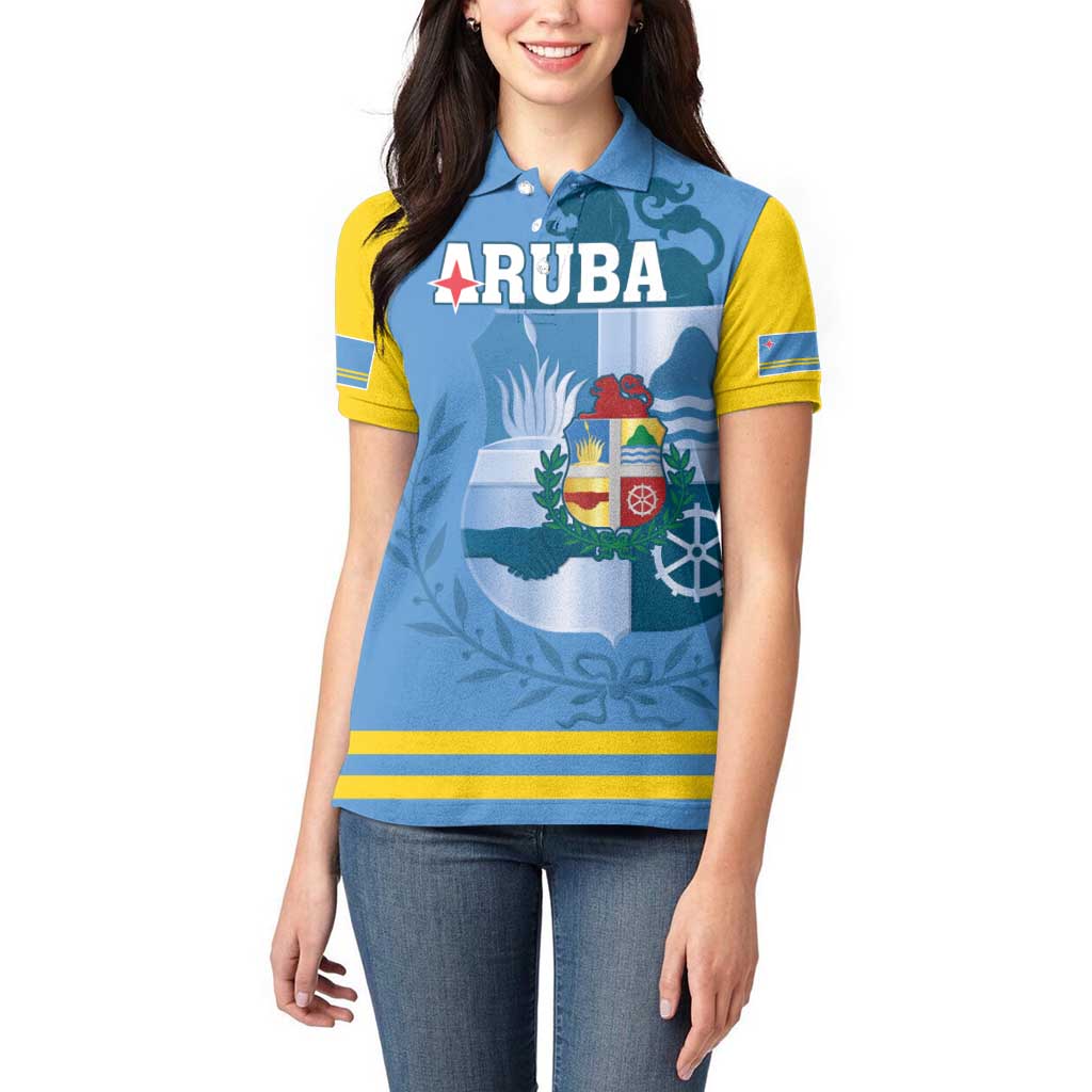 Custom Aruba Coat Of Arms Women Polo Shirt With Flag Style - Wonder Print Shop