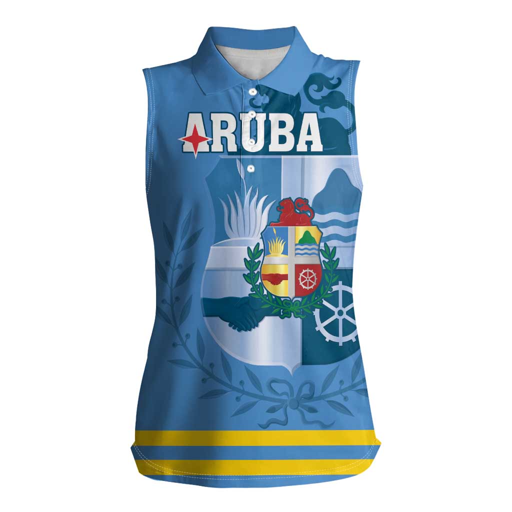 Custom Aruba Coat Of Arms Women Sleeveless Polo Shirt With Flag Style - Wonder Print Shop