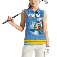 Custom Aruba Coat Of Arms Women Sleeveless Polo Shirt With Flag Style - Wonder Print Shop