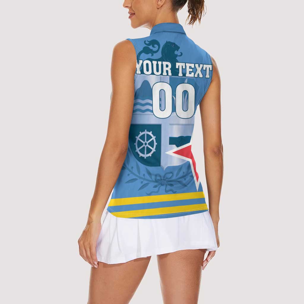 Custom Aruba Coat Of Arms Women Sleeveless Polo Shirt With Flag Style - Wonder Print Shop