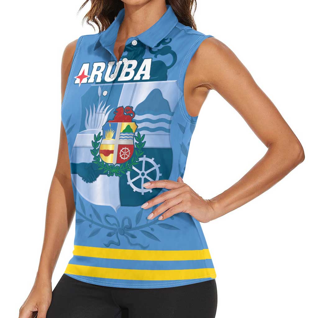 Custom Aruba Coat Of Arms Women Sleeveless Polo Shirt With Flag Style - Wonder Print Shop