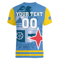 Custom Aruba Coat Of Arms Women V-Neck T-Shirt With Flag Style - Wonder Print Shop