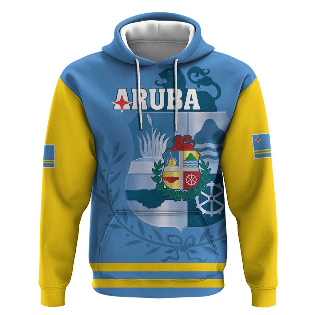 Custom Aruba Coat Of Arms Zip Hoodie With Flag Style - Wonder Print Shop
