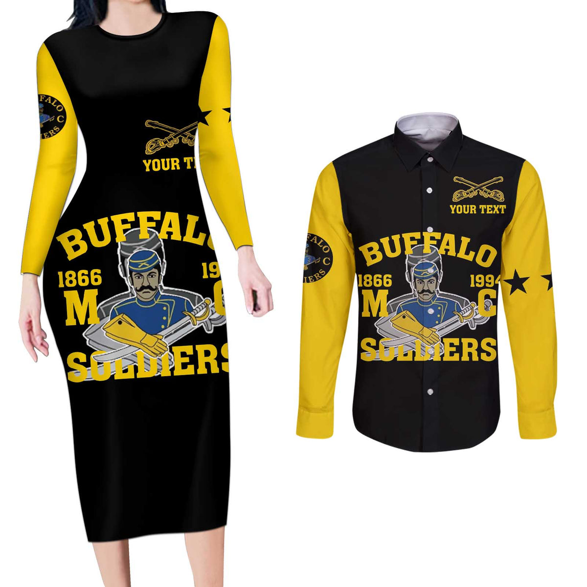 Personalized Buffalo Soldier Couples Matching Long Sleeve Bodycon Dress and Long Sleeve Button Shirt We Can We Will Ready And Forward - Wonder Print Shop