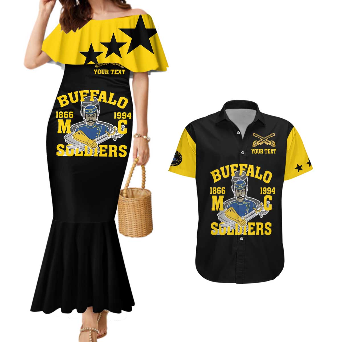 Personalized Buffalo Soldier Couples Matching Mermaid Dress and Hawaiian Shirt We Can We Will Ready And Forward - Wonder Print Shop