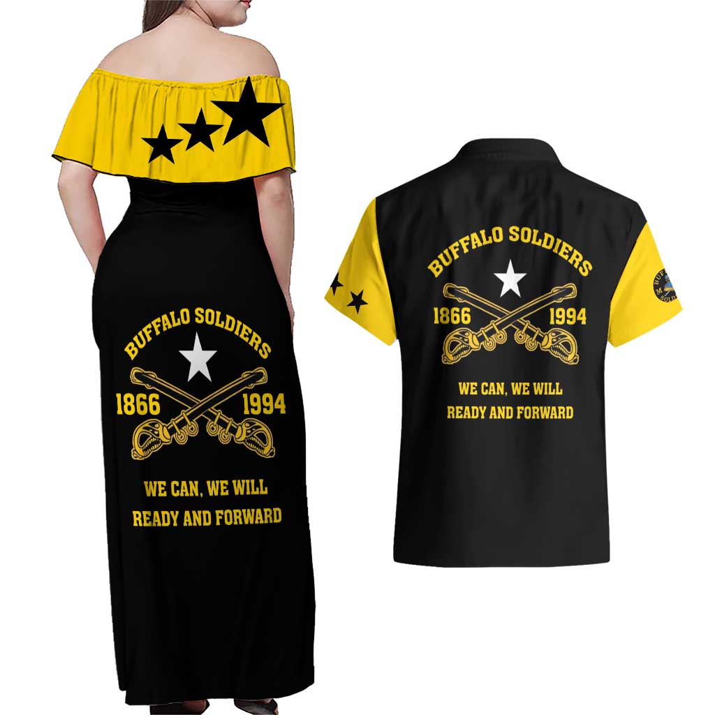Personalized Buffalo Soldier Couples Matching Off Shoulder Maxi Dress and Hawaiian Shirt We Can We Will Ready And Forward - Wonder Print Shop