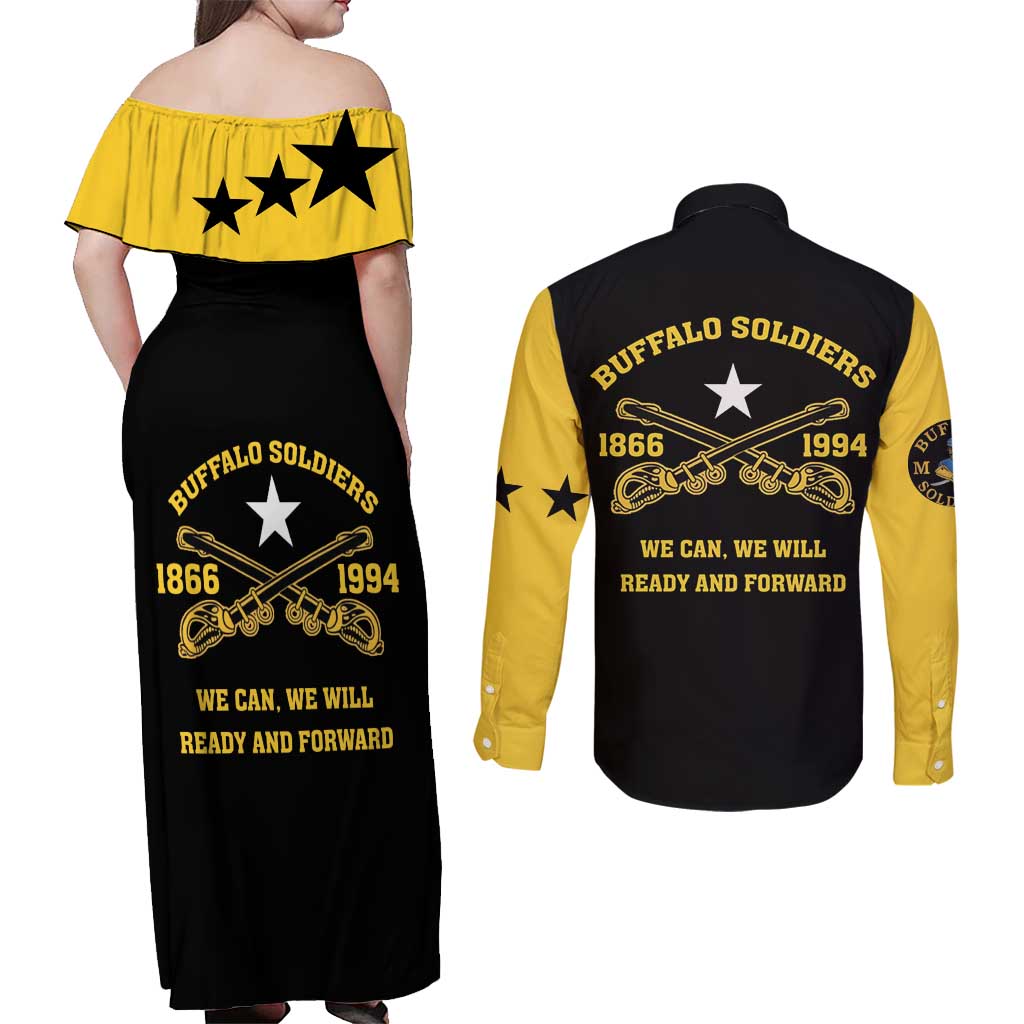 Personalized Buffalo Soldier Couples Matching Off Shoulder Maxi Dress and Long Sleeve Button Shirt We Can We Will Ready And Forward - Wonder Print Shop