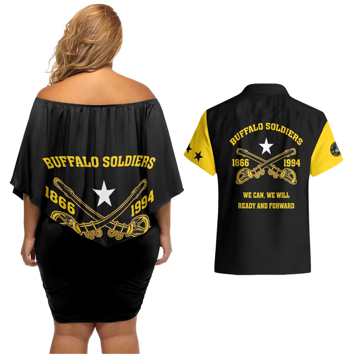 Personalized Buffalo Soldier Couples Matching Off Shoulder Short Dress and Hawaiian Shirt We Can We Will Ready And Forward - Wonder Print Shop