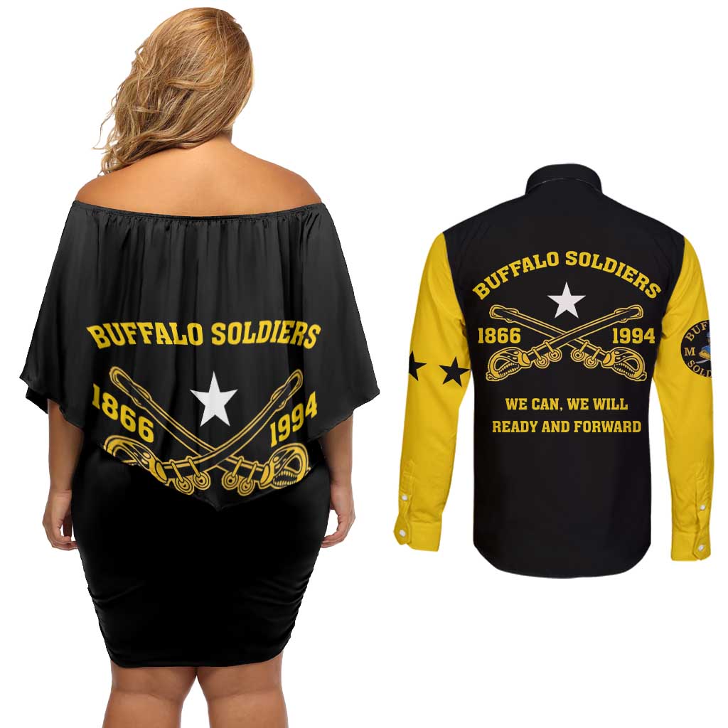 Personalized Buffalo Soldier Couples Matching Off Shoulder Short Dress and Long Sleeve Button Shirt We Can We Will Ready And Forward - Wonder Print Shop