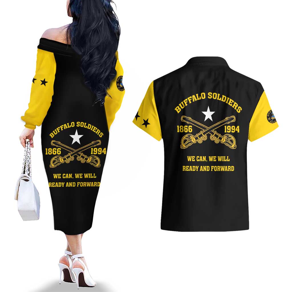 Personalized Buffalo Soldier Couples Matching Off The Shoulder Long Sleeve Dress and Hawaiian Shirt We Can We Will Ready And Forward - Wonder Print Shop