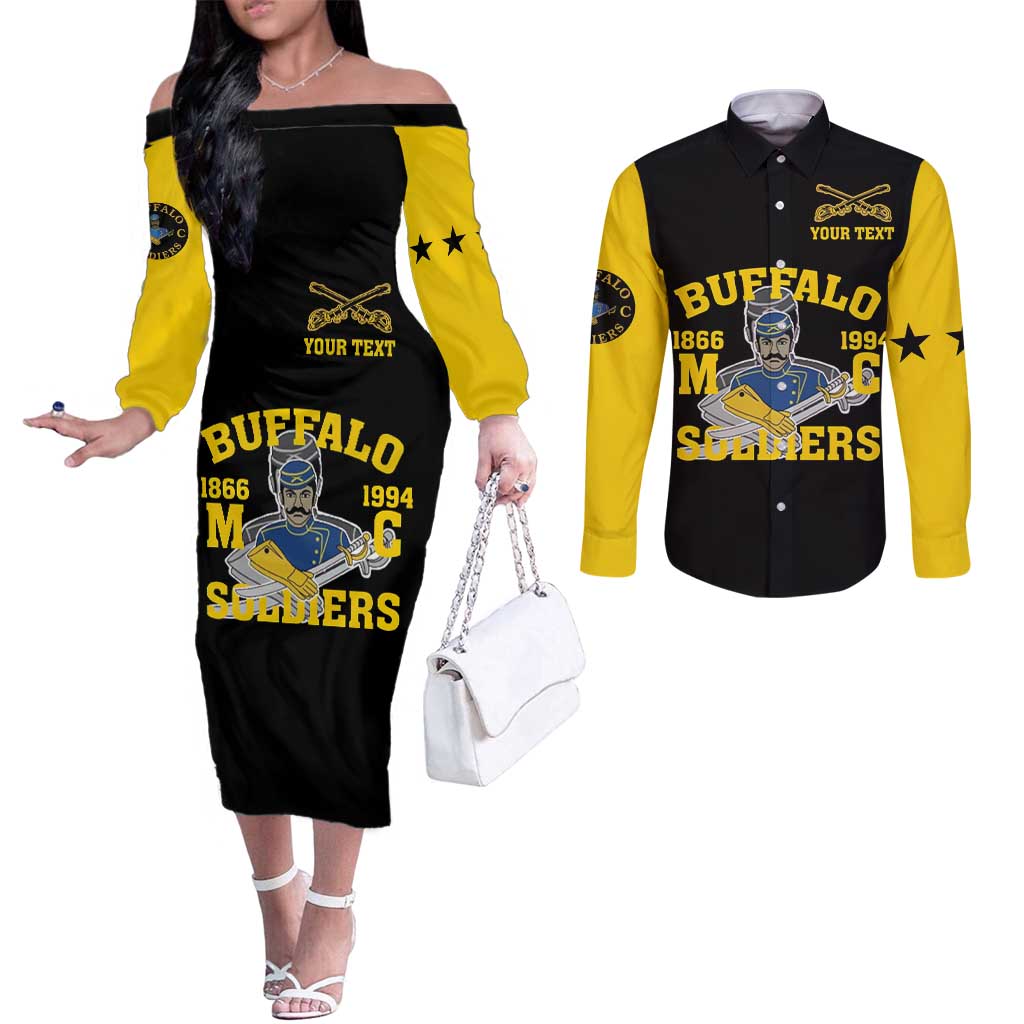Personalized Buffalo Soldier Couples Matching Off The Shoulder Long Sleeve Dress and Long Sleeve Button Shirt We Can We Will Ready And Forward