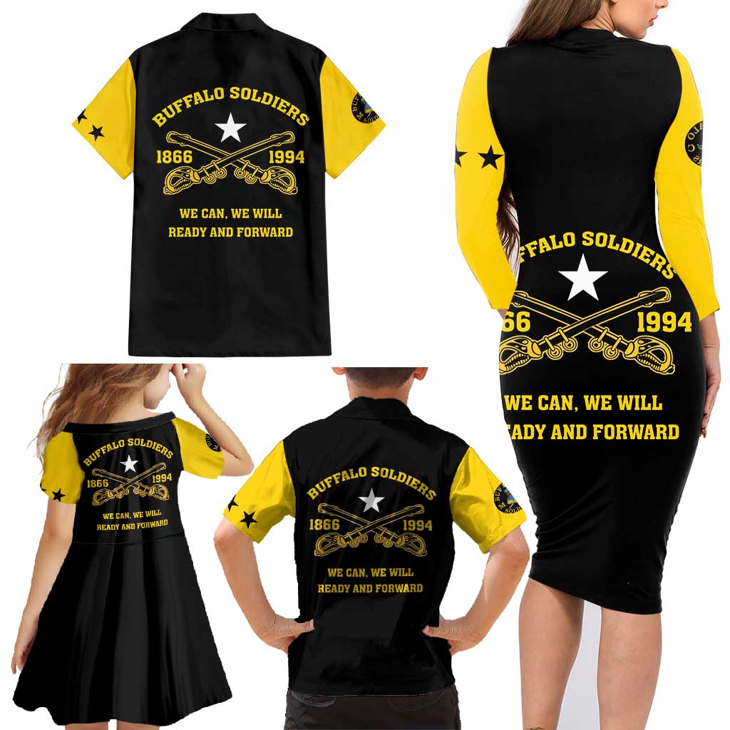 Personalized Buffalo Soldier Family Matching Long Sleeve Bodycon Dress and Hawaiian Shirt We Can We Will Ready And Forward - Wonder Print Shop