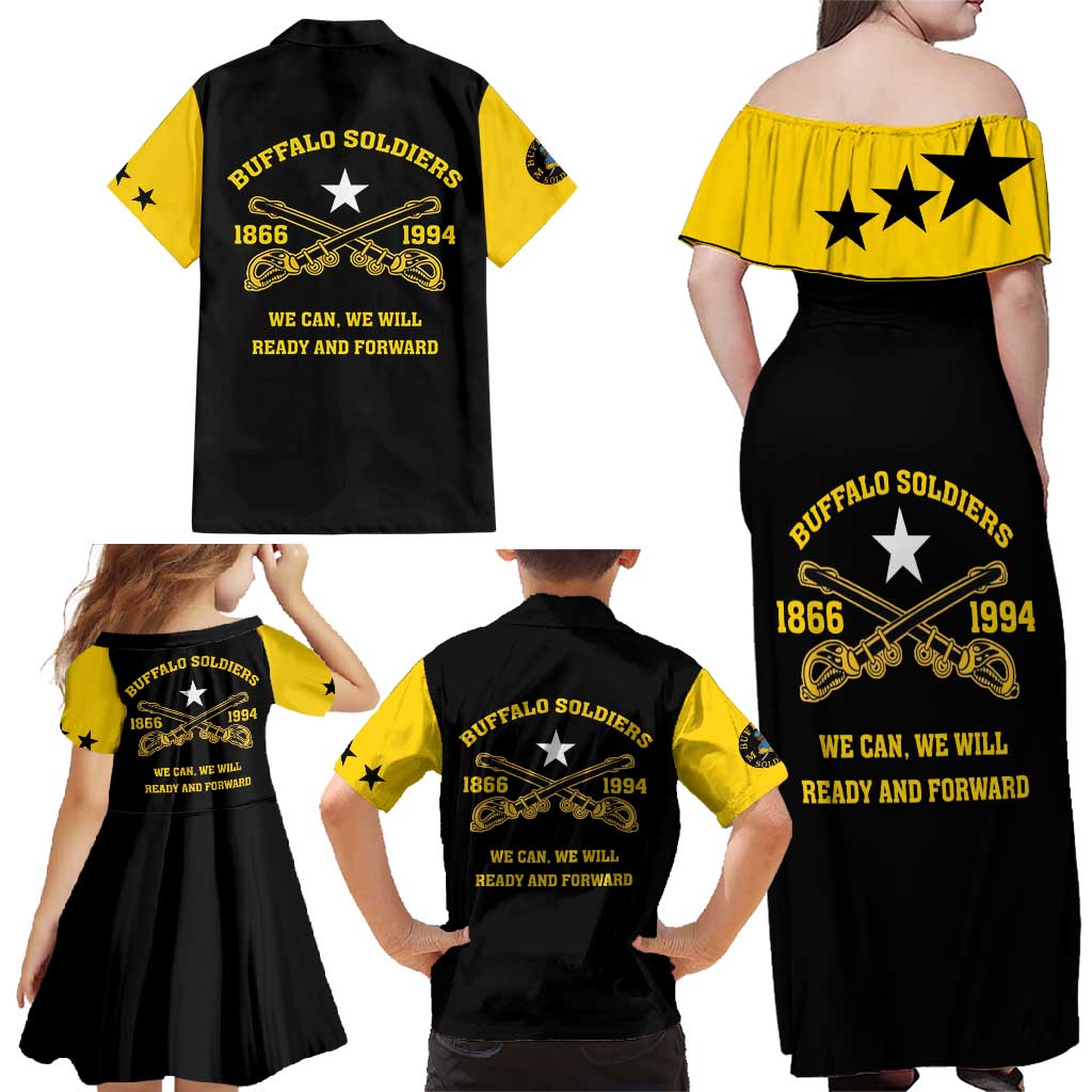 Personalized Buffalo Soldier Family Matching Off Shoulder Maxi Dress and Hawaiian Shirt We Can We Will Ready And Forward - Wonder Print Shop
