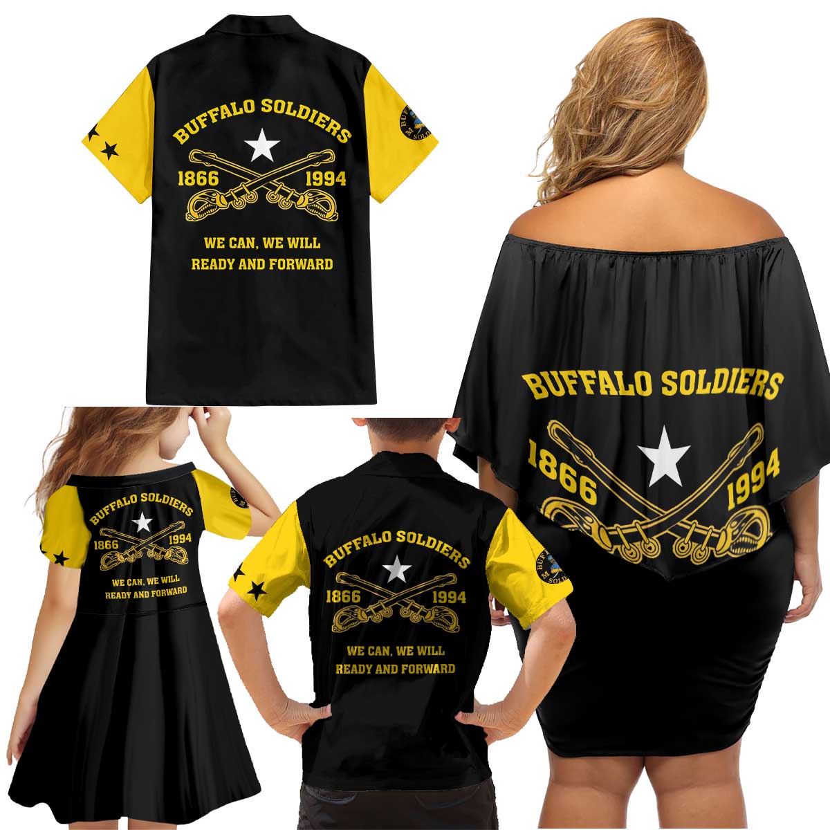 Personalized Buffalo Soldier Family Matching Off Shoulder Short Dress and Hawaiian Shirt We Can We Will Ready And Forward - Wonder Print Shop