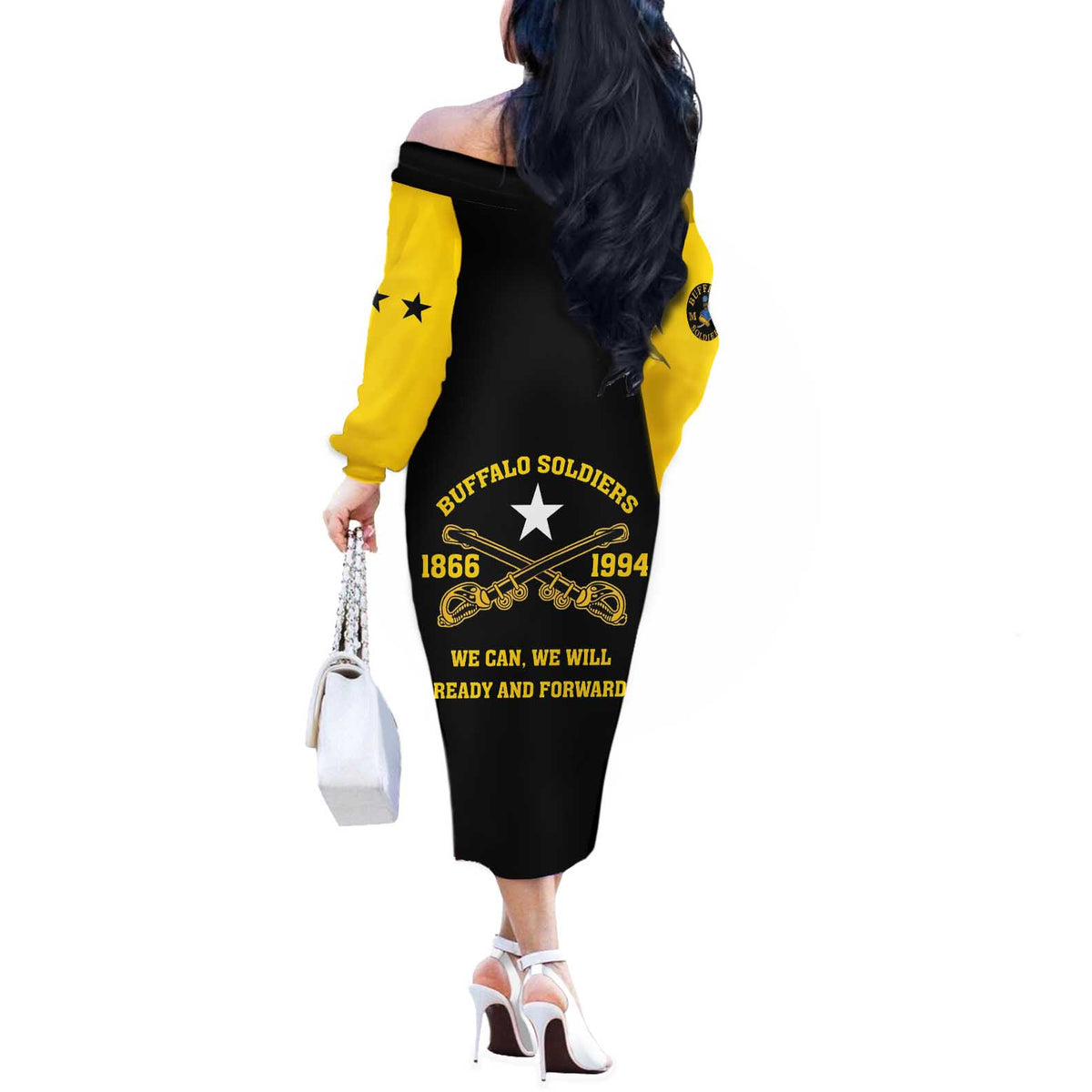 Personalized Buffalo Soldier Off The Shoulder Long Sleeve Dress We Can We Will Ready And Forward - Wonder Print Shop
