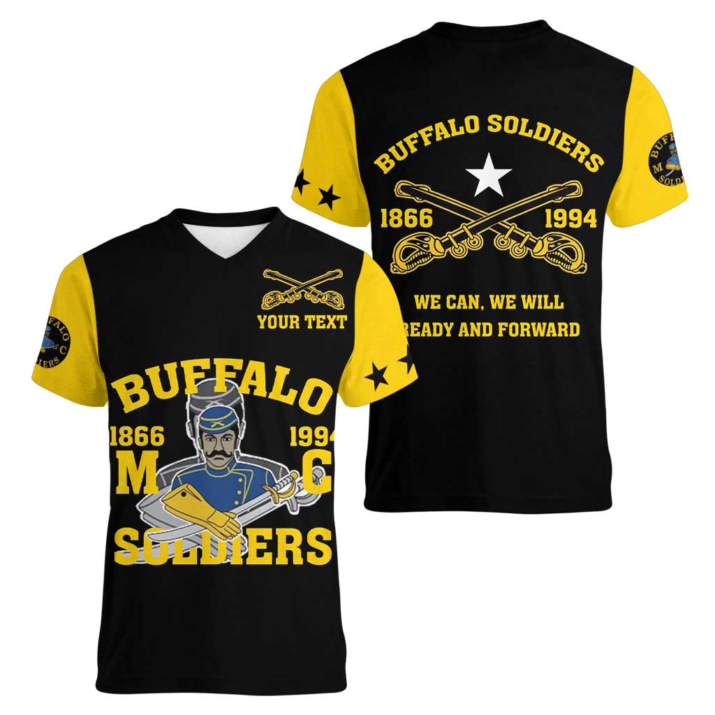 Personalized Buffalo Soldier Women V-Neck T-Shirt We Can We Will Ready And Forward - Wonder Print Shop