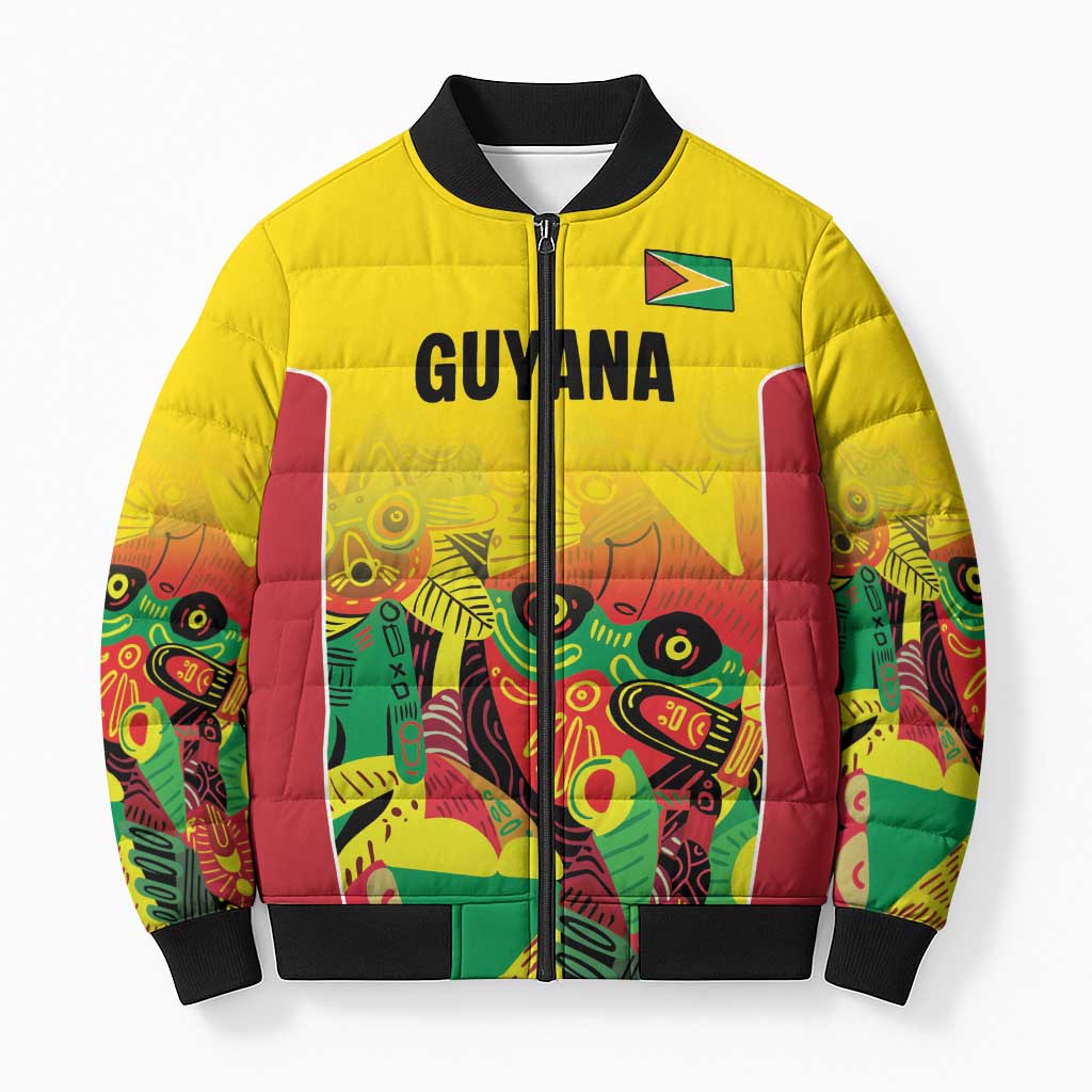 Custom Guyana Football Bomber Puffer Jacket Golden Jaguars Spirit - Yellow - Wonder Print Shop