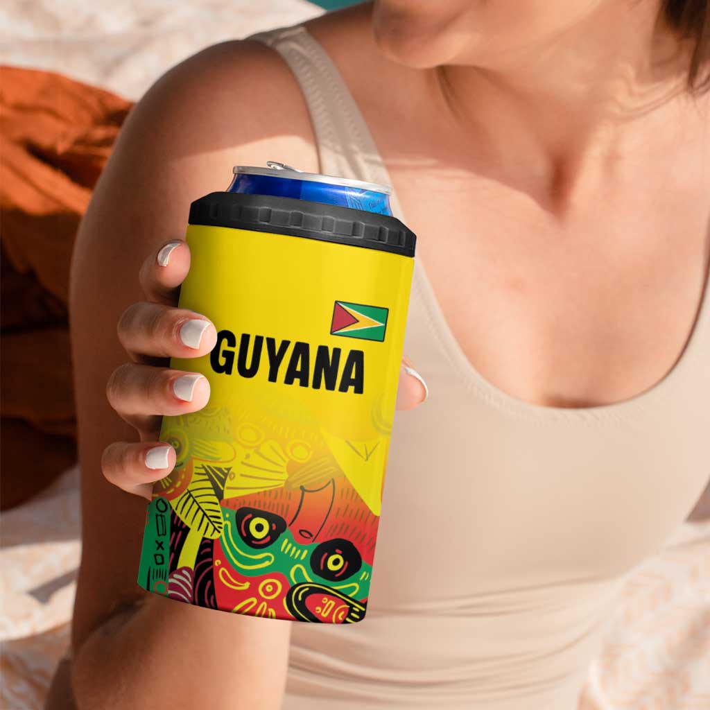 Custom Guyana Football 4 in 1 Can Cooler Tumbler Golden Jaguars Spirit - Yellow - Wonder Print Shop