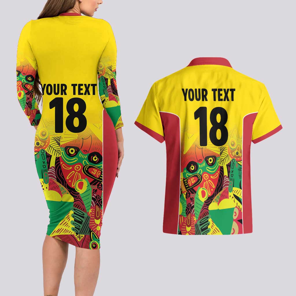 Custom Guyana Football Couples Matching Long Sleeve Bodycon Dress and Hawaiian Shirt Golden Jaguars Spirit - Yellow - Wonder Print Shop