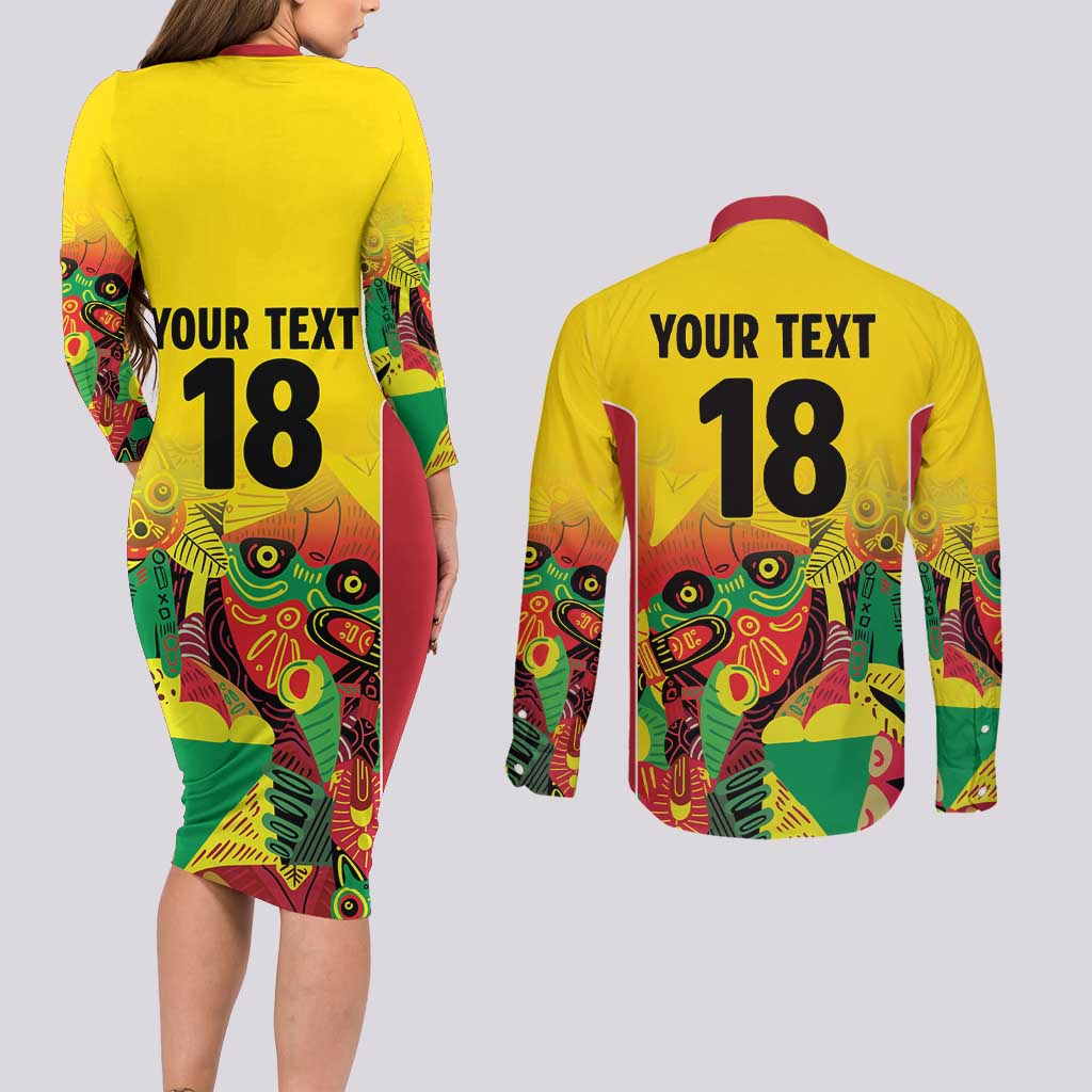 Custom Guyana Football Couples Matching Long Sleeve Bodycon Dress and Long Sleeve Button Shirt Golden Jaguars Spirit - Yellow - Wonder Print Shop