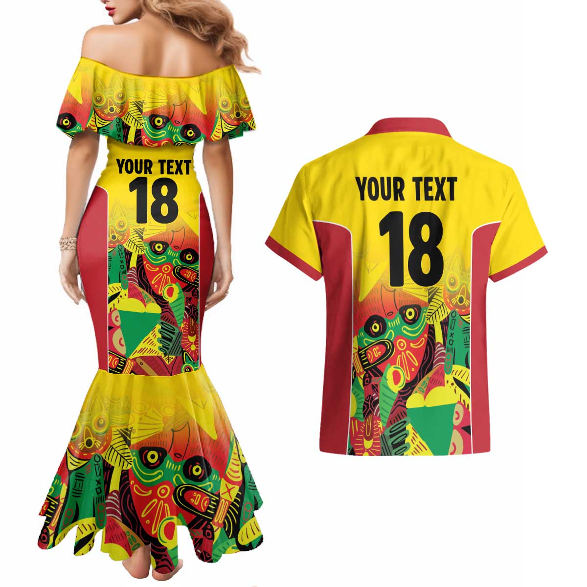 Custom Guyana Football Couples Matching Mermaid Dress and Hawaiian Shirt Golden Jaguars Spirit - Yellow - Wonder Print Shop