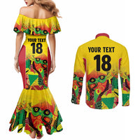 Custom Guyana Football Couples Matching Mermaid Dress and Long Sleeve Button Shirt Golden Jaguars Spirit - Yellow - Wonder Print Shop