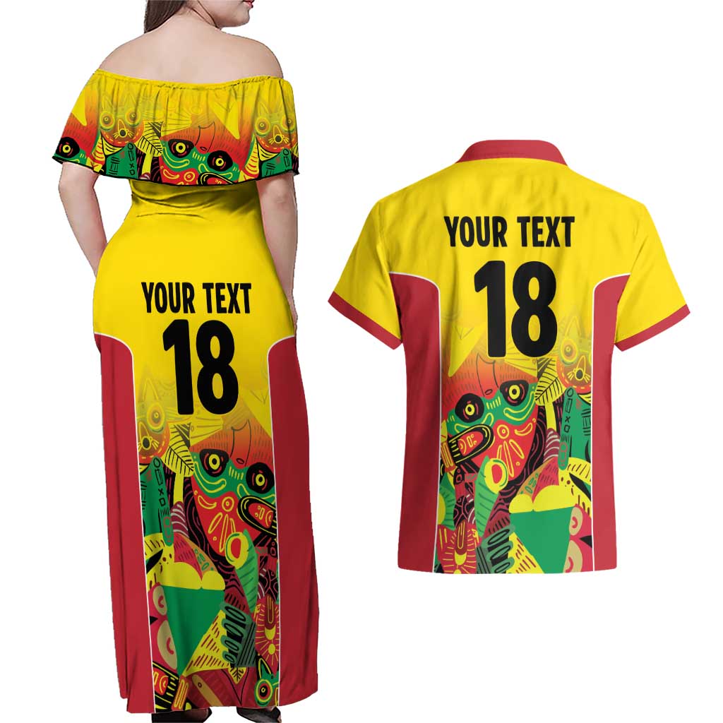 Custom Guyana Football Couples Matching Off Shoulder Maxi Dress and Hawaiian Shirt Golden Jaguars Spirit - Yellow - Wonder Print Shop