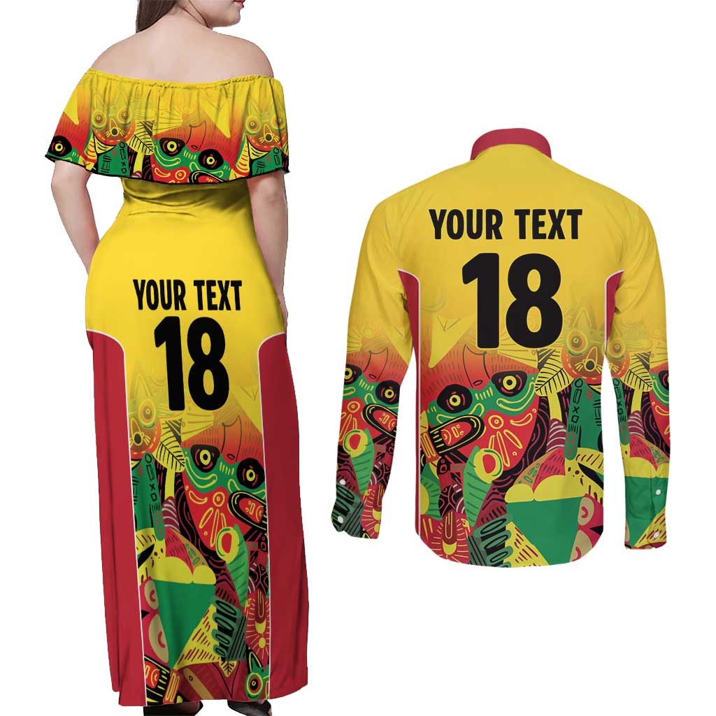 Custom Guyana Football Couples Matching Off Shoulder Maxi Dress and Long Sleeve Button Shirt Golden Jaguars Spirit - Yellow - Wonder Print Shop