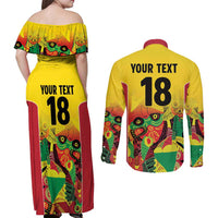 Custom Guyana Football Couples Matching Off Shoulder Maxi Dress and Long Sleeve Button Shirt Golden Jaguars Spirit - Yellow - Wonder Print Shop