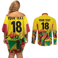 Custom Guyana Football Couples Matching Off Shoulder Short Dress and Long Sleeve Button Shirt Golden Jaguars Spirit - Yellow - Wonder Print Shop