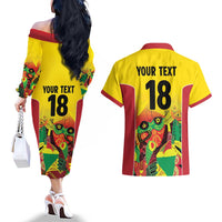 Custom Guyana Football Couples Matching Off The Shoulder Long Sleeve Dress and Hawaiian Shirt Golden Jaguars Spirit - Yellow - Wonder Print Shop