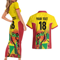 Custom Guyana Football Couples Matching Short Sleeve Bodycon Dress and Hawaiian Shirt Golden Jaguars Spirit - Yellow - Wonder Print Shop