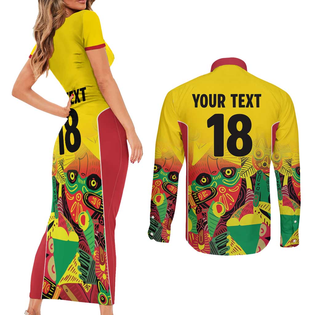 Custom Guyana Football Couples Matching Short Sleeve Bodycon Dress and Long Sleeve Button Shirt Golden Jaguars Spirit - Yellow - Wonder Print Shop