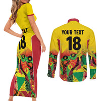 Custom Guyana Football Couples Matching Short Sleeve Bodycon Dress and Long Sleeve Button Shirt Golden Jaguars Spirit - Yellow - Wonder Print Shop