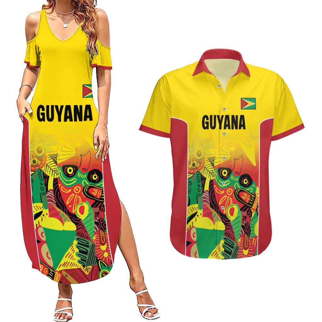 Custom Guyana Football Couples Matching Summer Maxi Dress and Hawaiian Shirt Golden Jaguars Spirit - Yellow - Wonder Print Shop