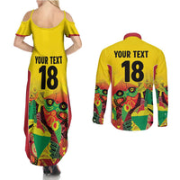 Custom Guyana Football Couples Matching Summer Maxi Dress and Long Sleeve Button Shirt Golden Jaguars Spirit - Yellow - Wonder Print Shop