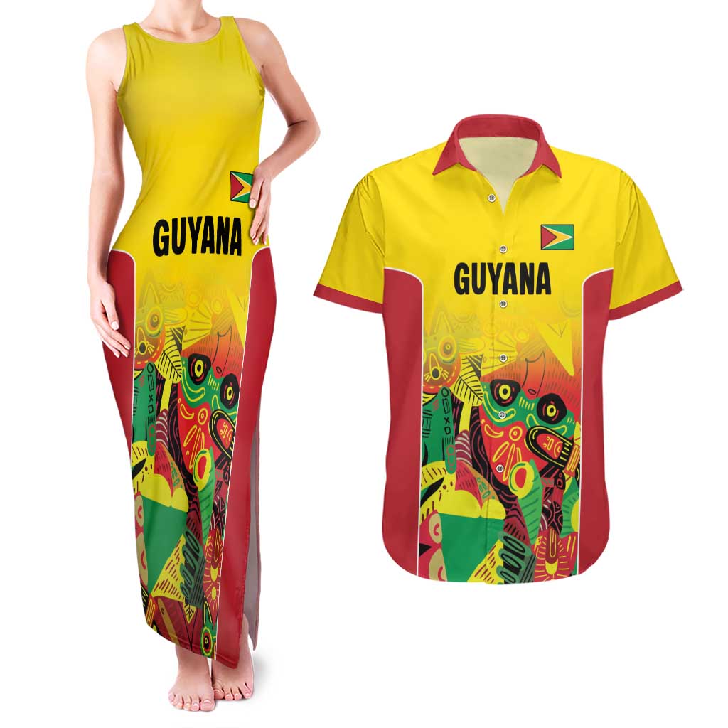 Custom Guyana Football Couples Matching Tank Maxi Dress and Hawaiian Shirt Golden Jaguars Spirit - Yellow - Wonder Print Shop