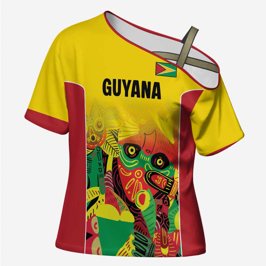 Custom Guyana Football Cross Shoulder Shirt Golden Jaguars Spirit - Yellow - Wonder Print Shop