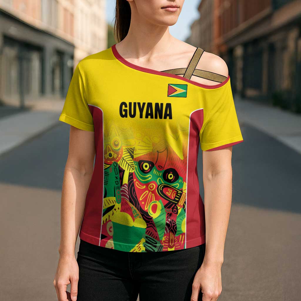 Custom Guyana Football Cross Shoulder Shirt Golden Jaguars Spirit - Yellow - Wonder Print Shop
