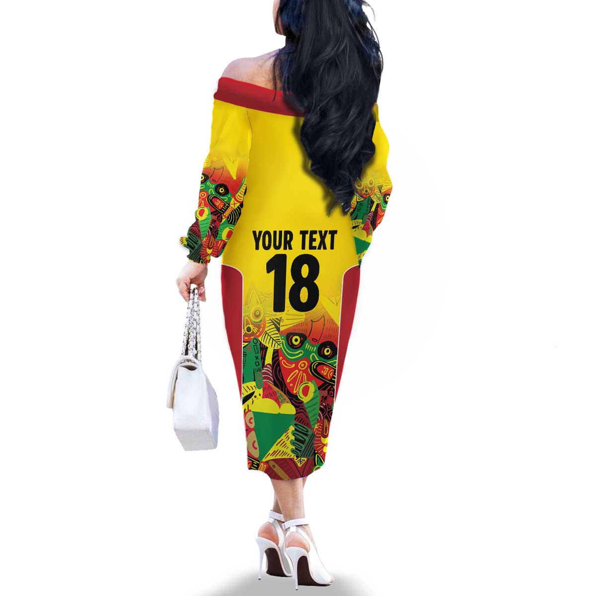 Custom Guyana Football Family Matching Off The Shoulder Long Sleeve Dress and Hawaiian Shirt Golden Jaguars Spirit - Yellow - Wonder Print Shop