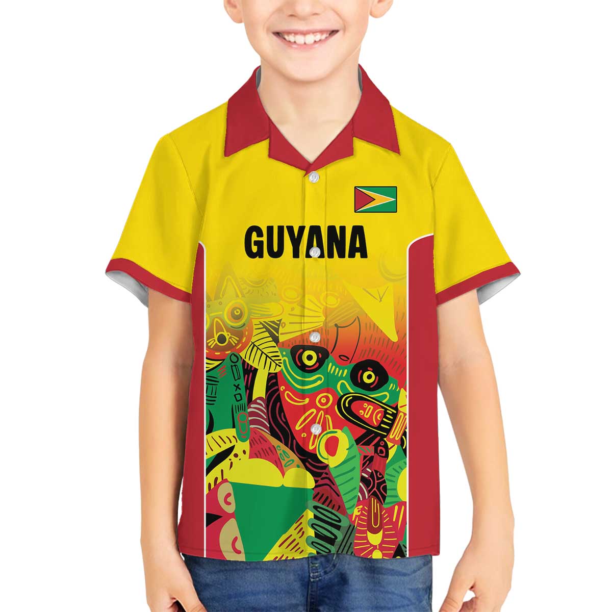 Custom Guyana Football Family Matching Off The Shoulder Long Sleeve Dress and Hawaiian Shirt Golden Jaguars Spirit - Yellow - Wonder Print Shop