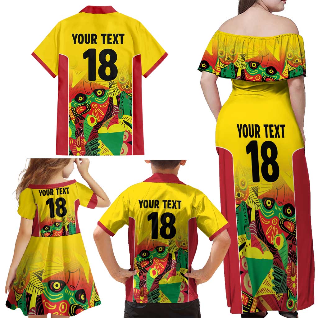 Custom Guyana Football Family Matching Off Shoulder Maxi Dress and Hawaiian Shirt Golden Jaguars Spirit - Yellow - Wonder Print Shop